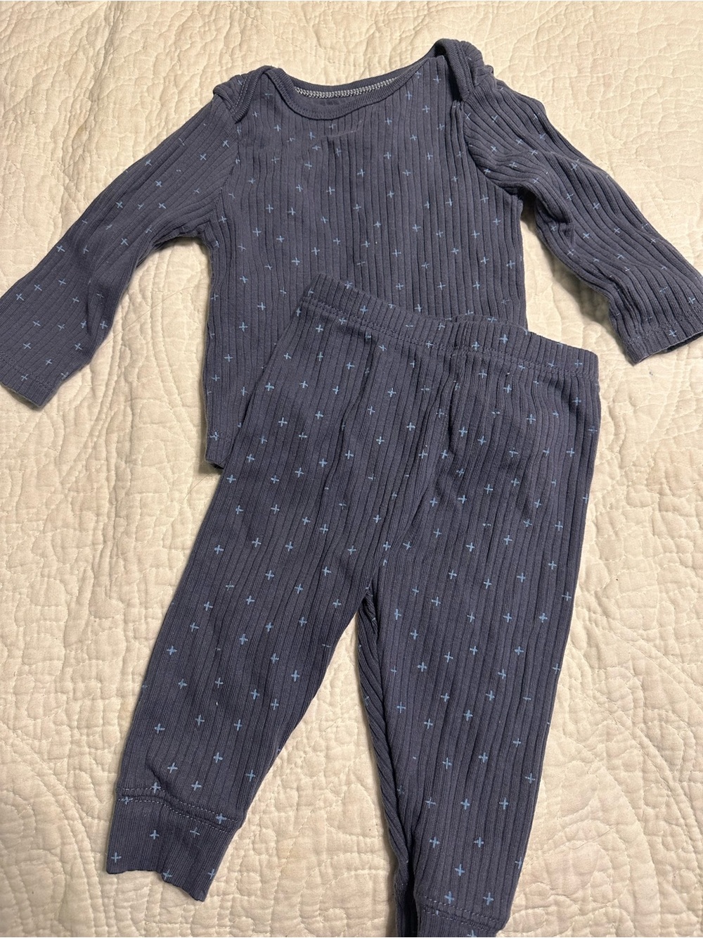 0291 cloud island Navy and Light Blue Ribbed Pajama Set 3-6 months